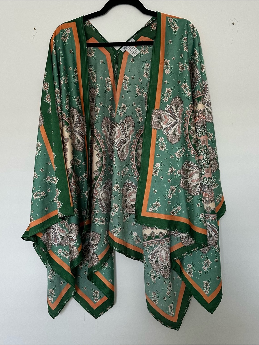 Green Paisley Kimono with Orange Trim